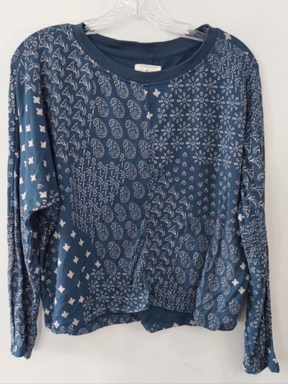Lou & Grey Women's Sweater XS Long Sleeve Blue Beige Lightweight Crew Neck
